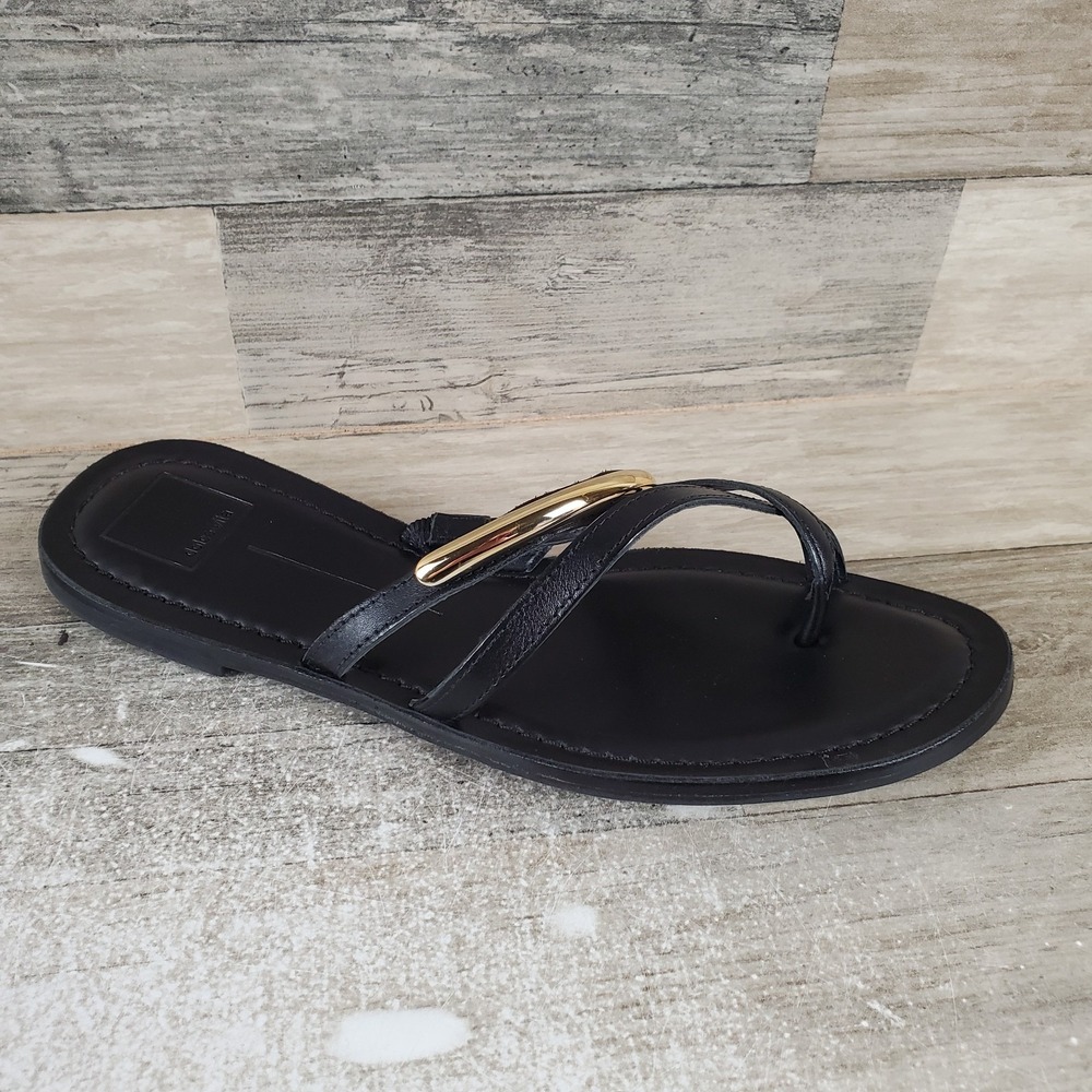 Dolce Vita Walis Womens Sandals Sz 9.5 Black Stella Kara Metal Ring Thong